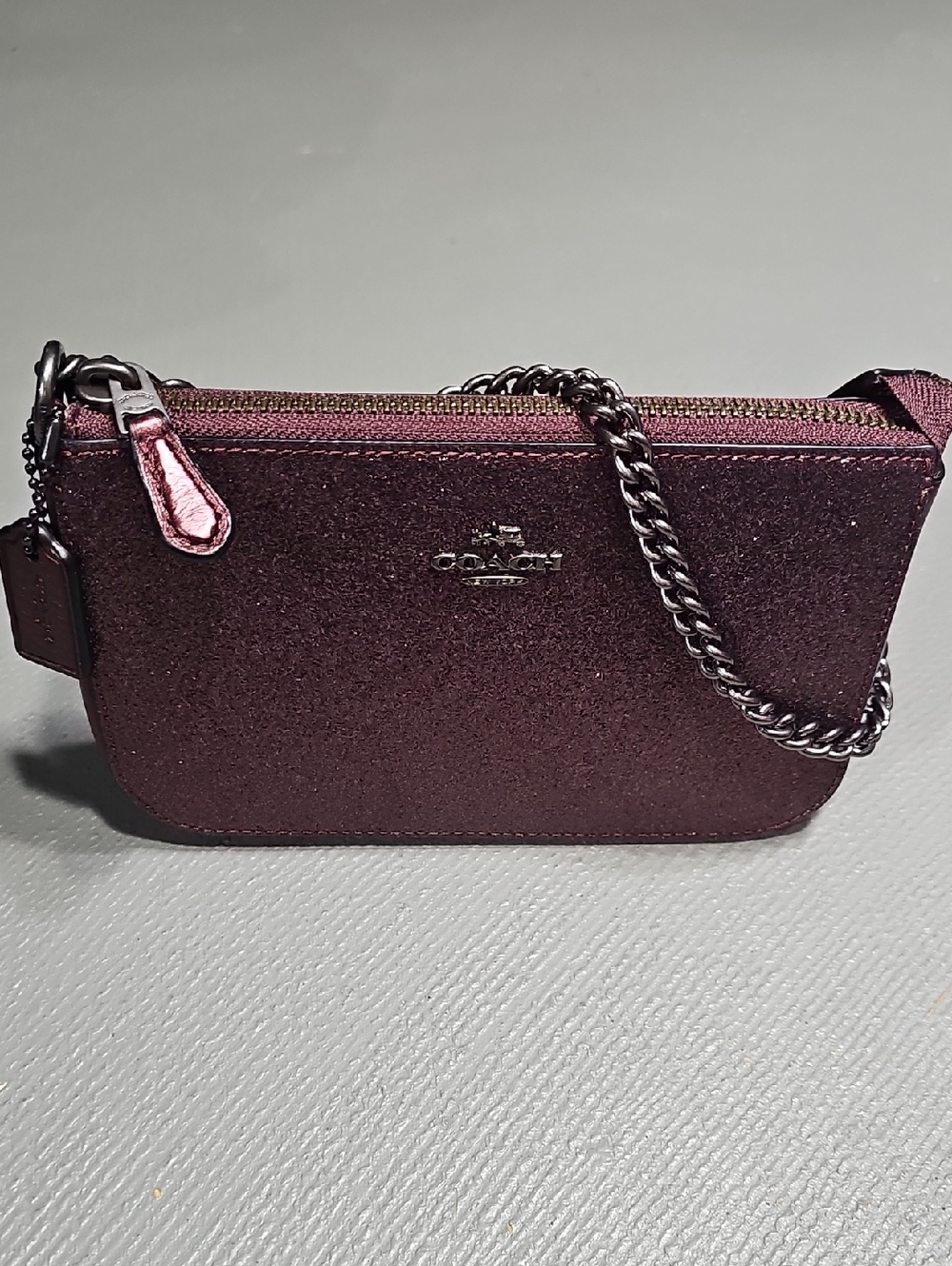 Coach F64591 NWOT Burgundy Glitter Large Wristlet / Shoulder Bag